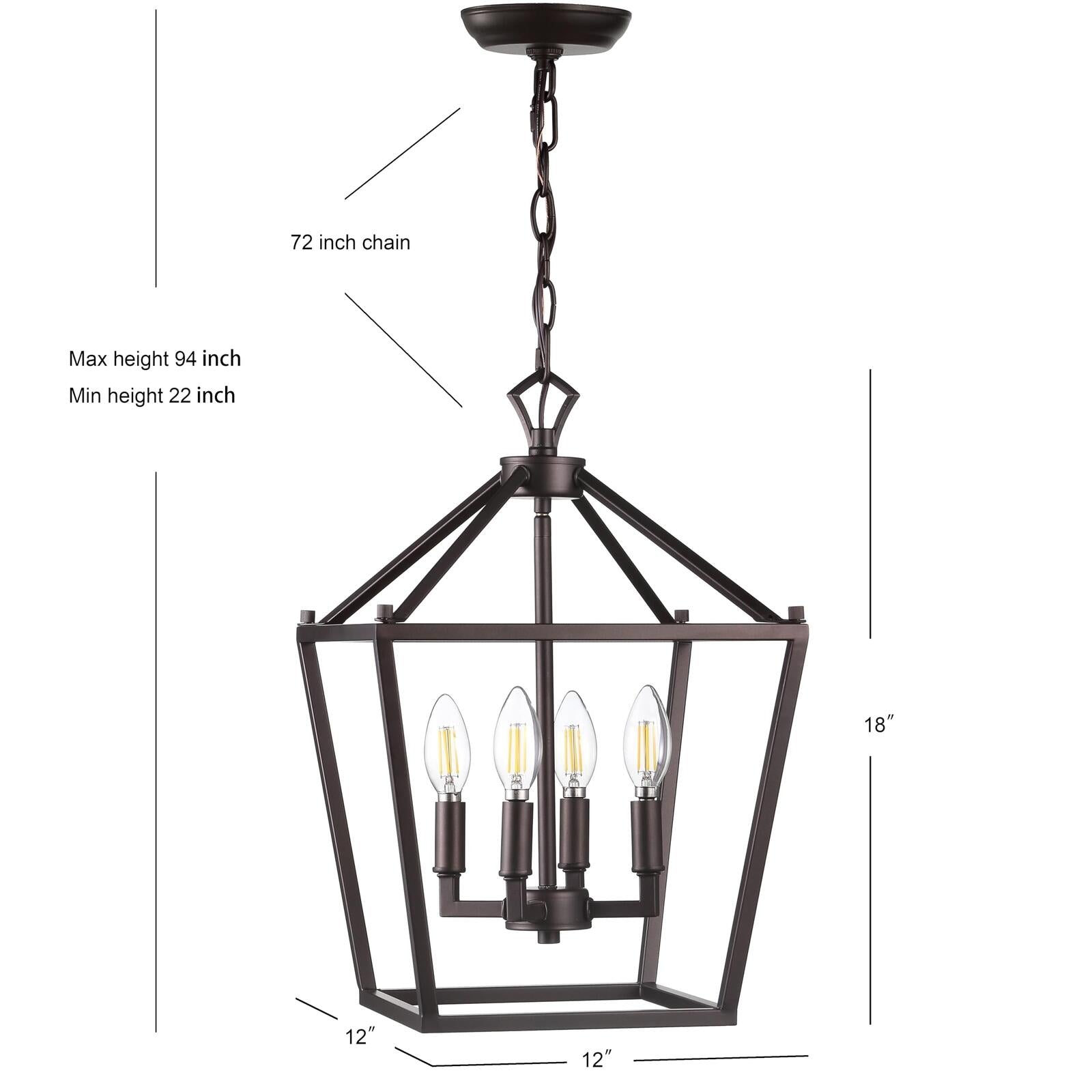 JONATHAN Y JYL7436A Pagoda Lantern Dimmable Adjustable Metal LED Pendant Classic