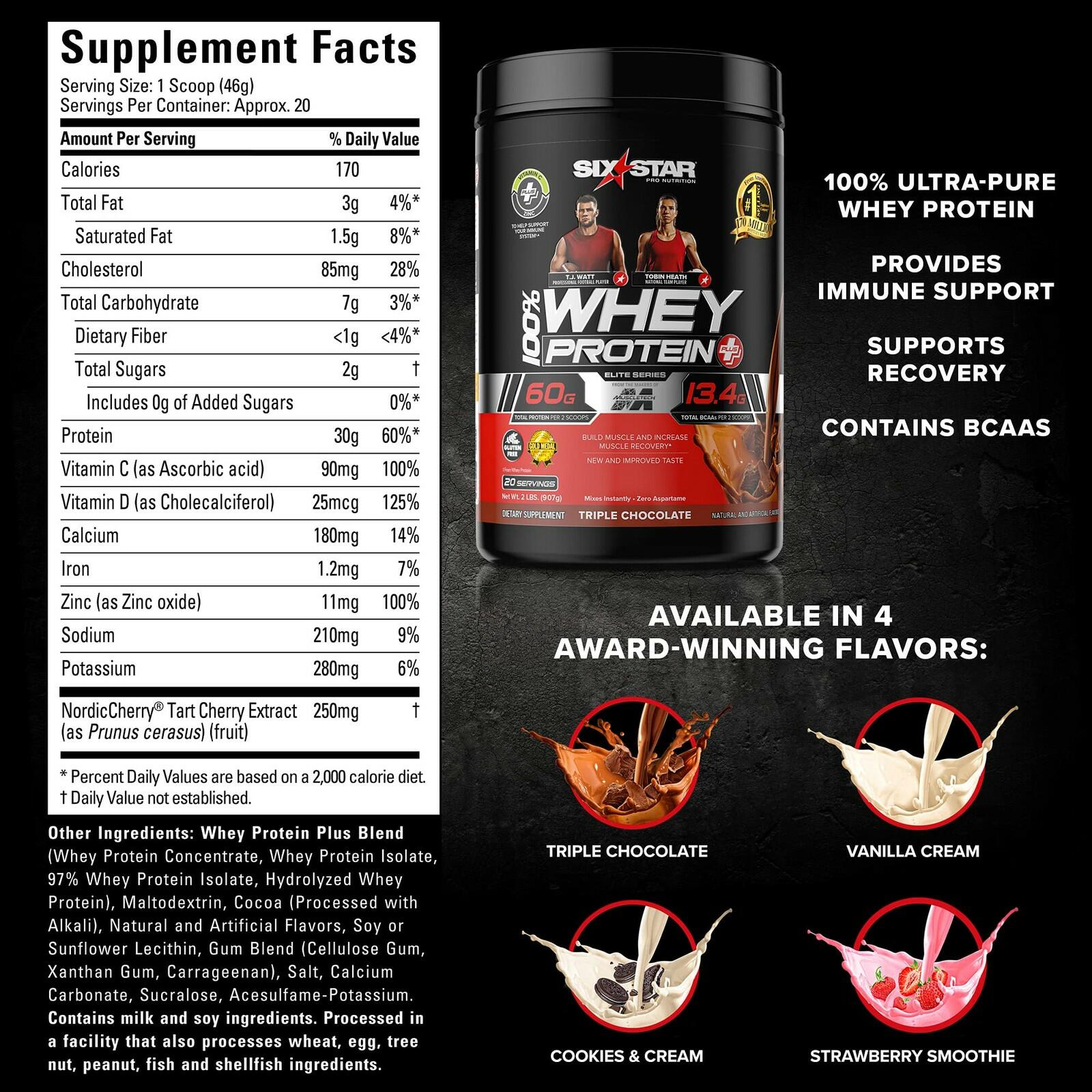 Whey Protein Powder + Immune Support | Six Star Whey Protein Plus | Whey Protein