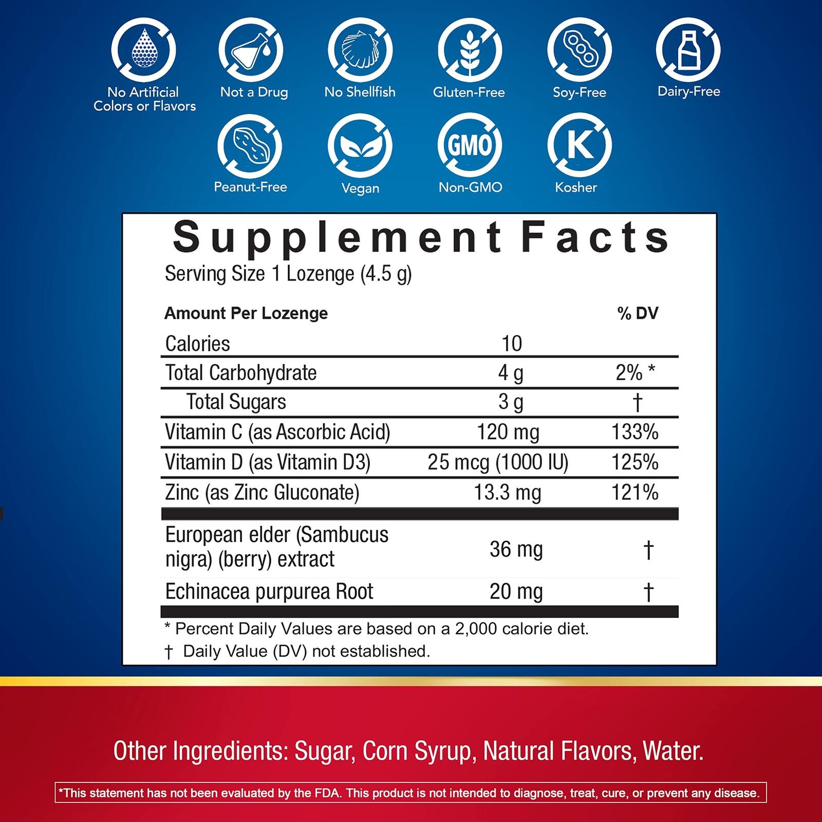Defend-EEZE Immune Support Dietary Supplement Lozenges, 100% Daily Value of