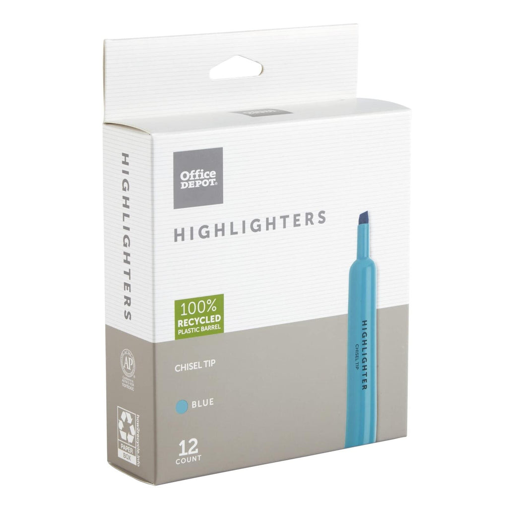 Office Depot Chisel-Tip Highlighter, 100% Recycled Plastic, Fluorescent Blue,