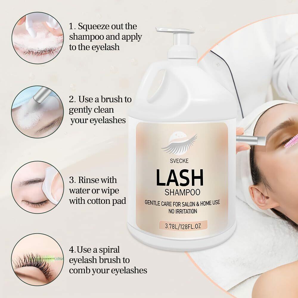 SVECKE Eyelash Shampoo, 128 fl.oz/3.78L, with 50 Lash Extension Aftercare Cards,