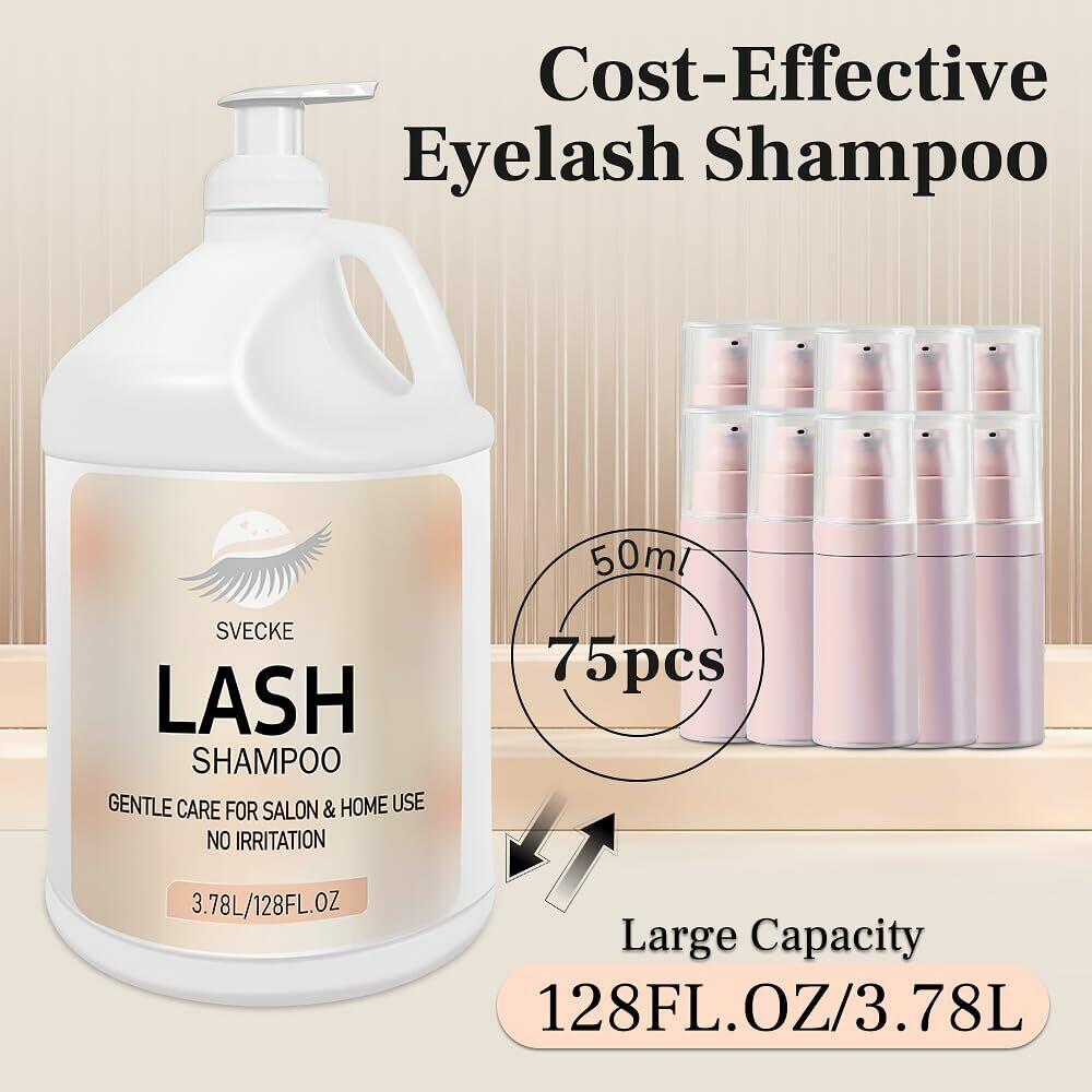 SVECKE Eyelash Shampoo, 128 fl.oz/3.78L, with 50 Lash Extension Aftercare Cards,