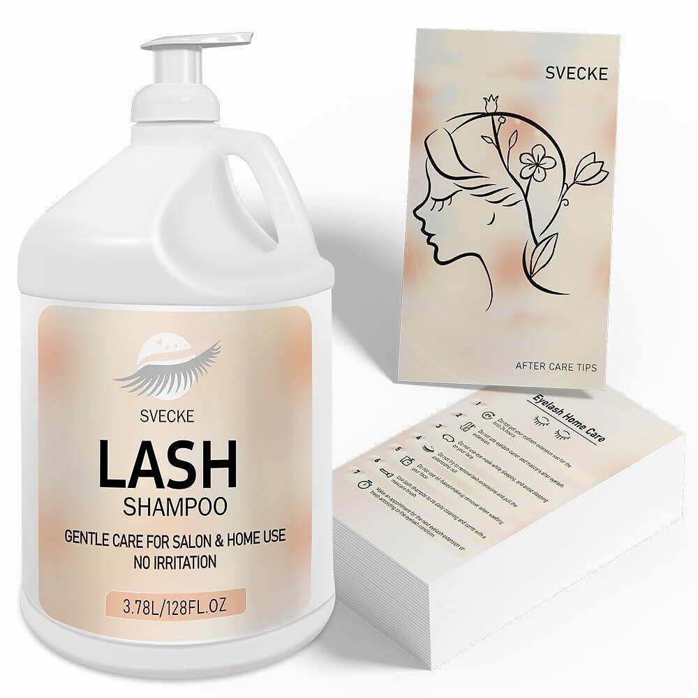 SVECKE Eyelash Shampoo, 128 fl.oz/3.78L, with 50 Lash Extension Aftercare Cards,