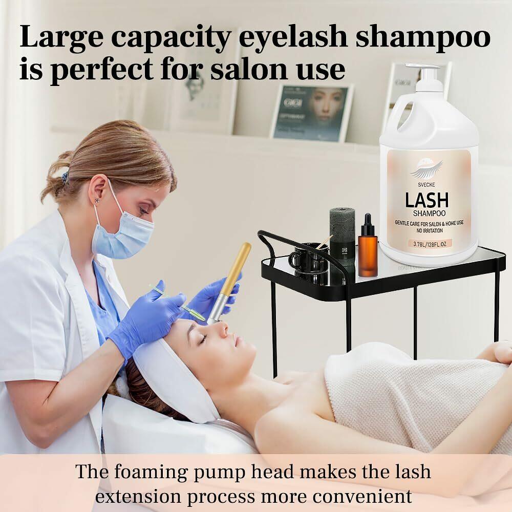 SVECKE Eyelash Shampoo, 128 fl.oz/3.78L, with 50 Lash Extension Aftercare Cards,