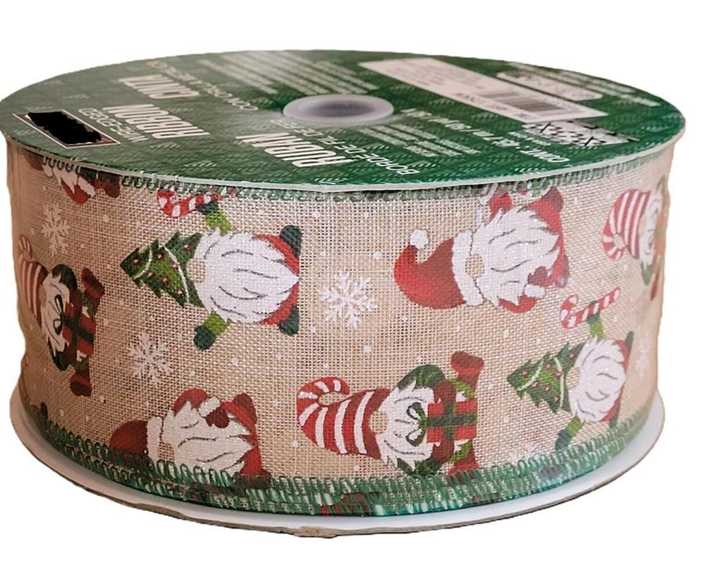 Kirkland Wire Edged Christmas Gnome Burlap Ribbon 50yards X 2.5inch