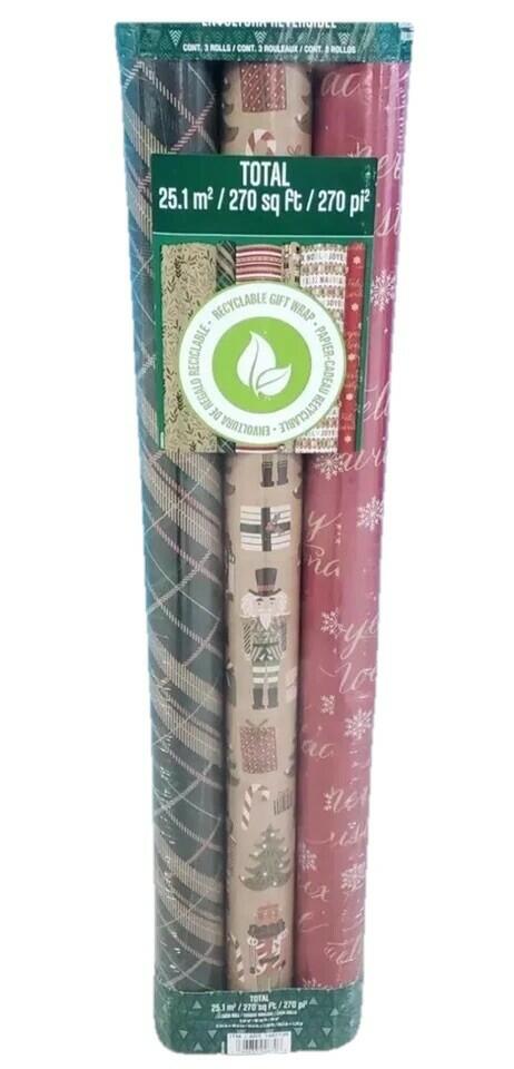 Kirkland Signature Double Sided Holiday Gift Wrap, 3-rolls, 270 sq. ft.