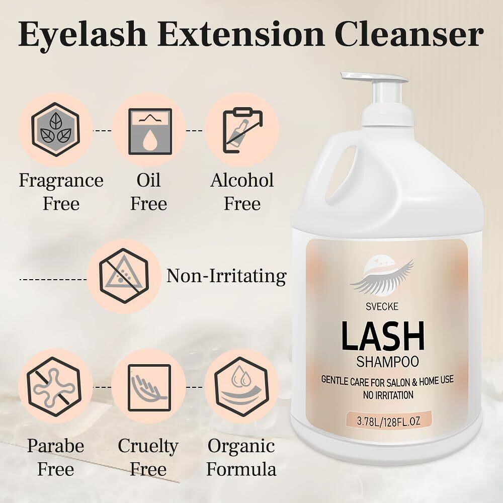 SVECKE Eyelash Shampoo, 128 fl.oz/3.78L, with 50 Lash Extension Aftercare Cards,