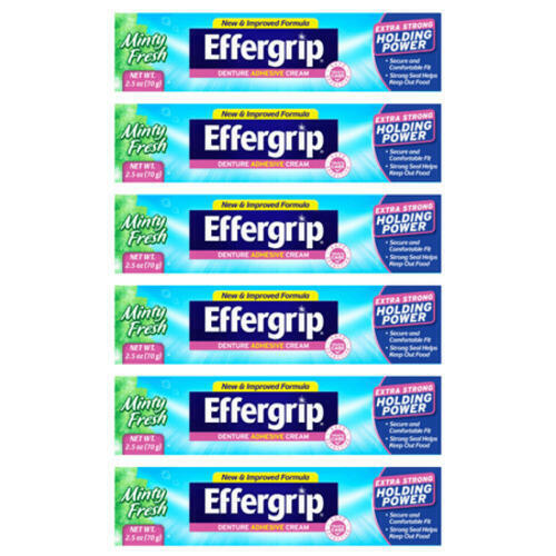 Effergrip Denture Adhesive Cream  Extra Strong Holding Power  2.5 oz (Pack - 6)