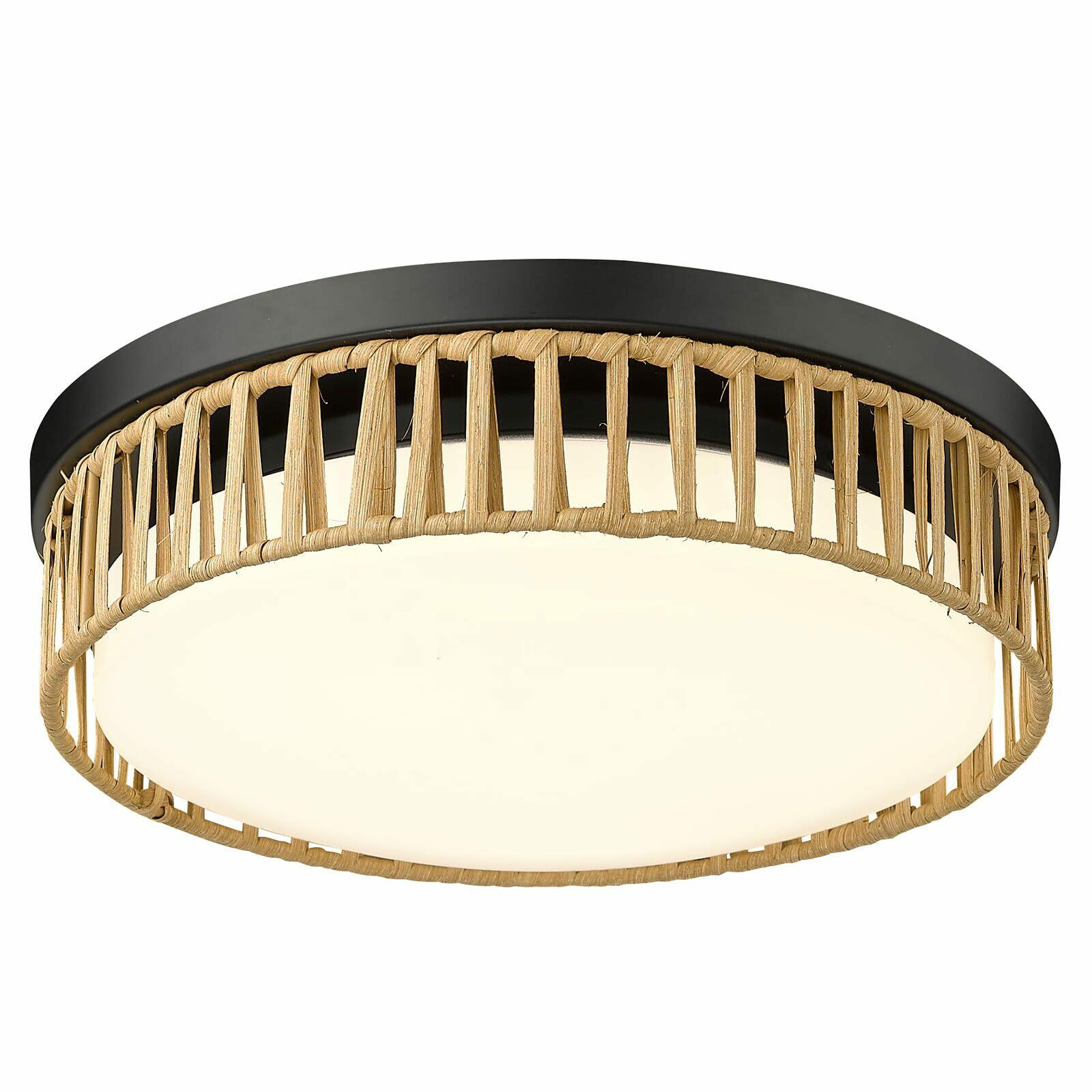 Luminzone 15'' LED Rattan Ceiling Light, 22W Farmhouse Flush Mount Ceiling Light