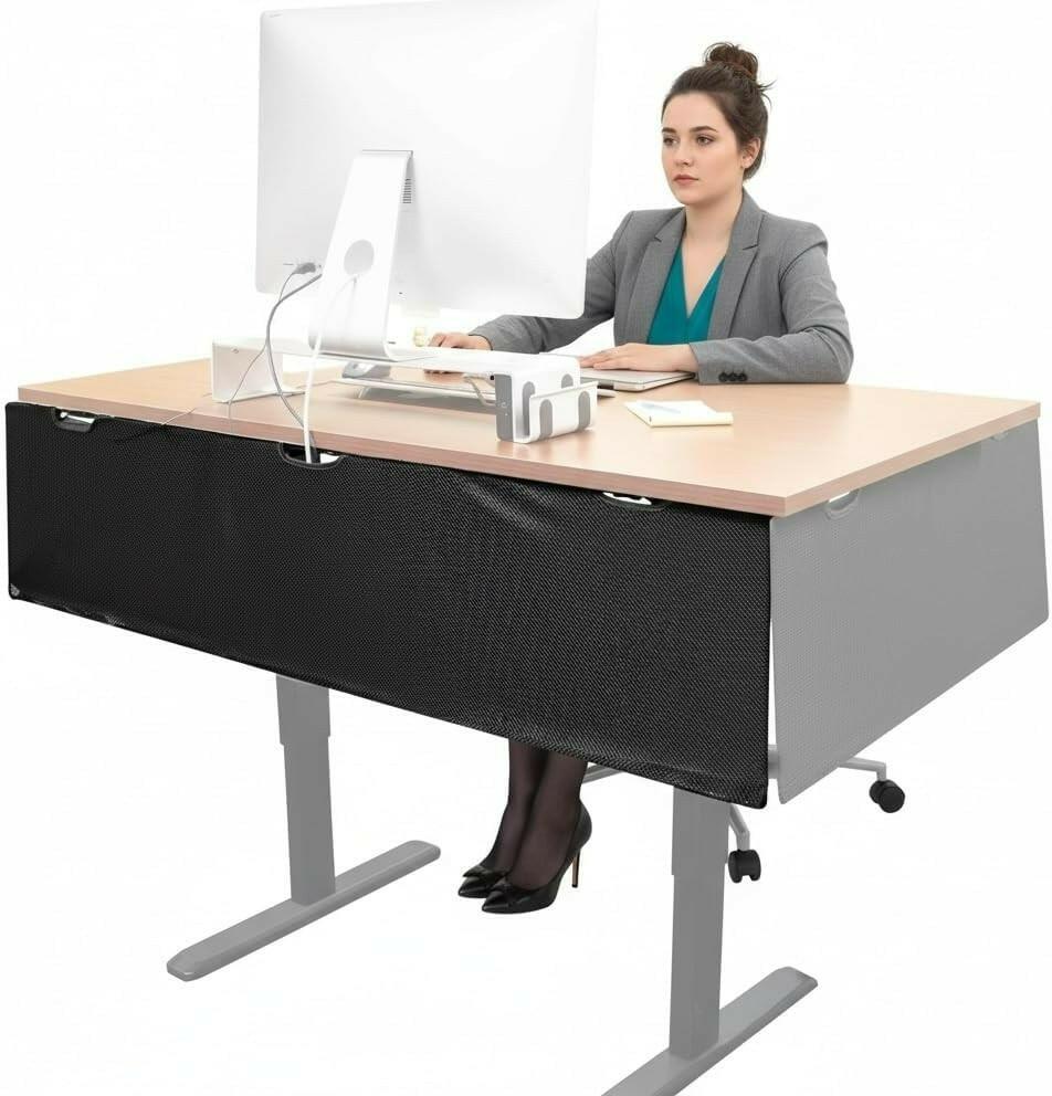 Under Desk Modesty Panel 60" Black Mesh Cable Organizer for Office Sit Stand Des
