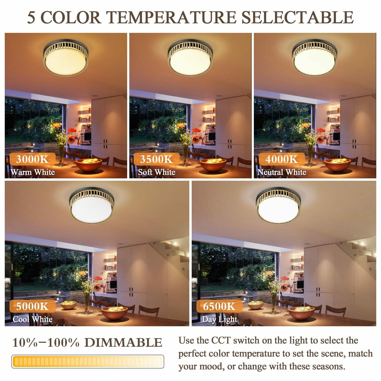 Luminzone 15'' LED Rattan Ceiling Light, 22W Farmhouse Flush Mount Ceiling Light
