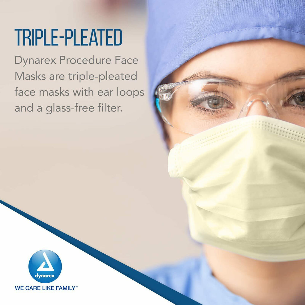 Dynarex Procedure Masks - Triple-Pleated Face Masks with Ear Loops & Nose Strip