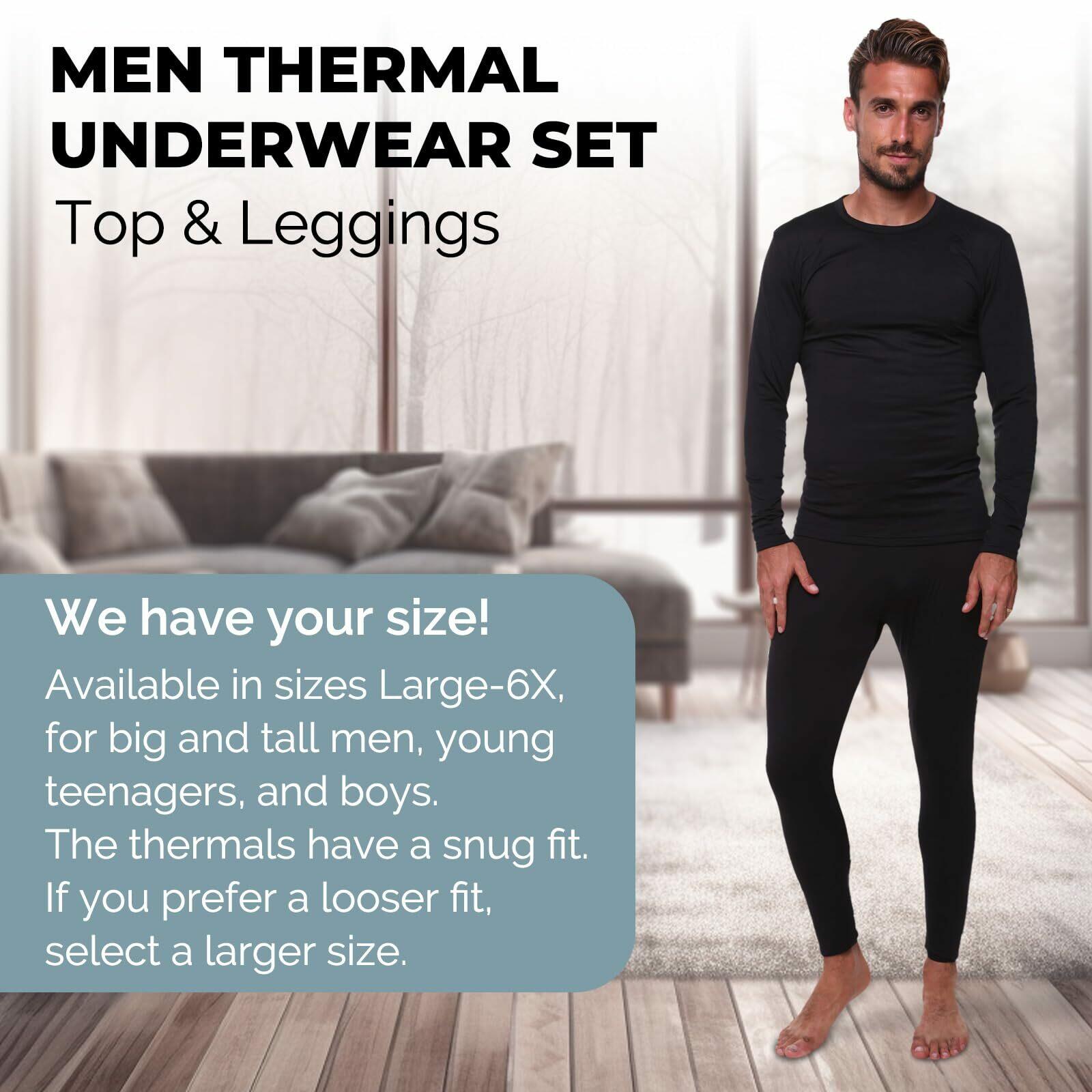 Men's Thermal Set, Lightweight Ultra Soft Fleece Shirt and Pants,Black,Large