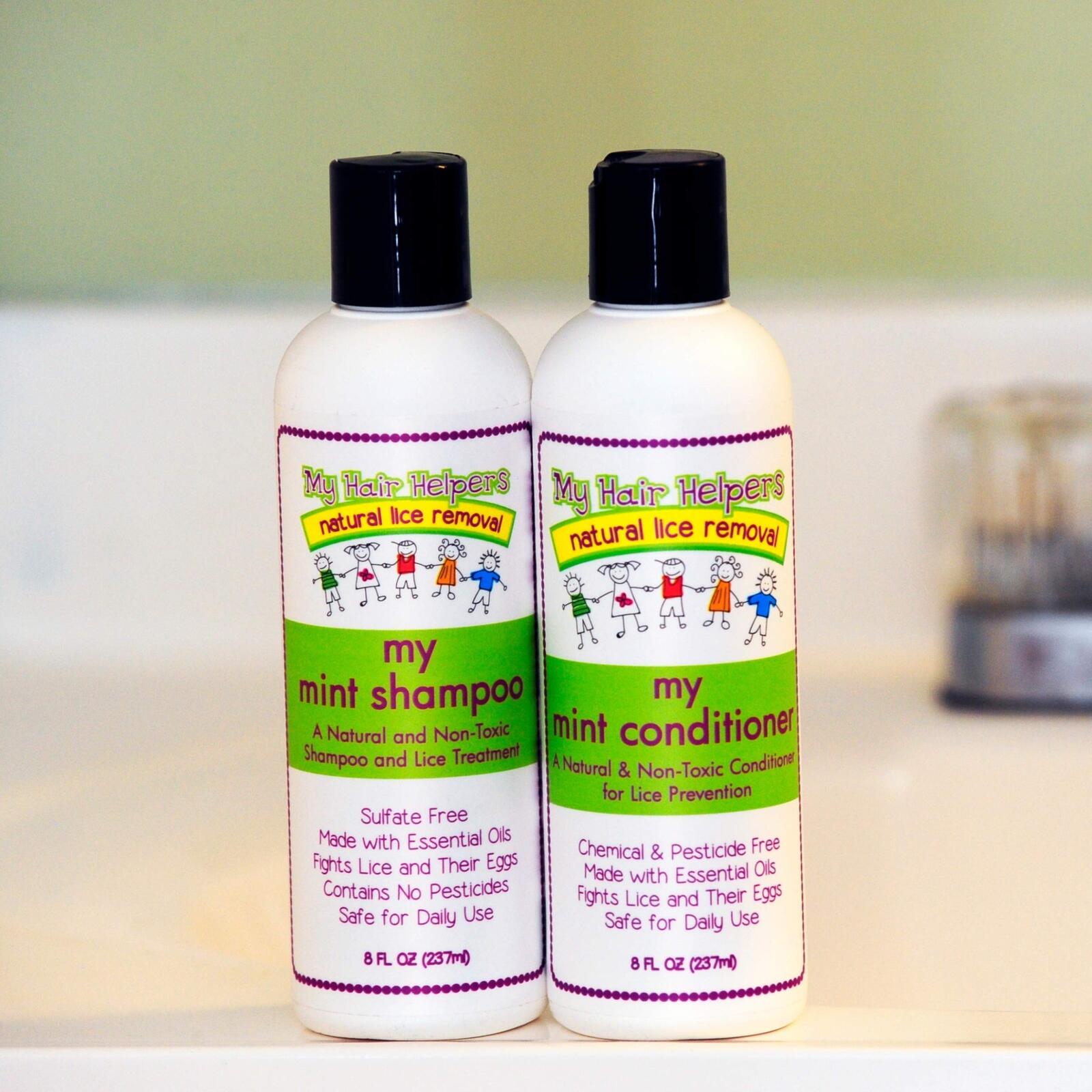 My Hair Helpers Anti Lice Shampoo and Conditioner Set for Kids, Mint, Neem,