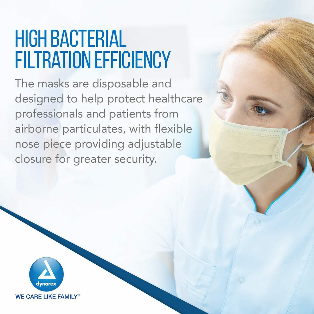 Dynarex Procedure Masks - Triple-Pleated Face Masks with Ear Loops & Nose Strip