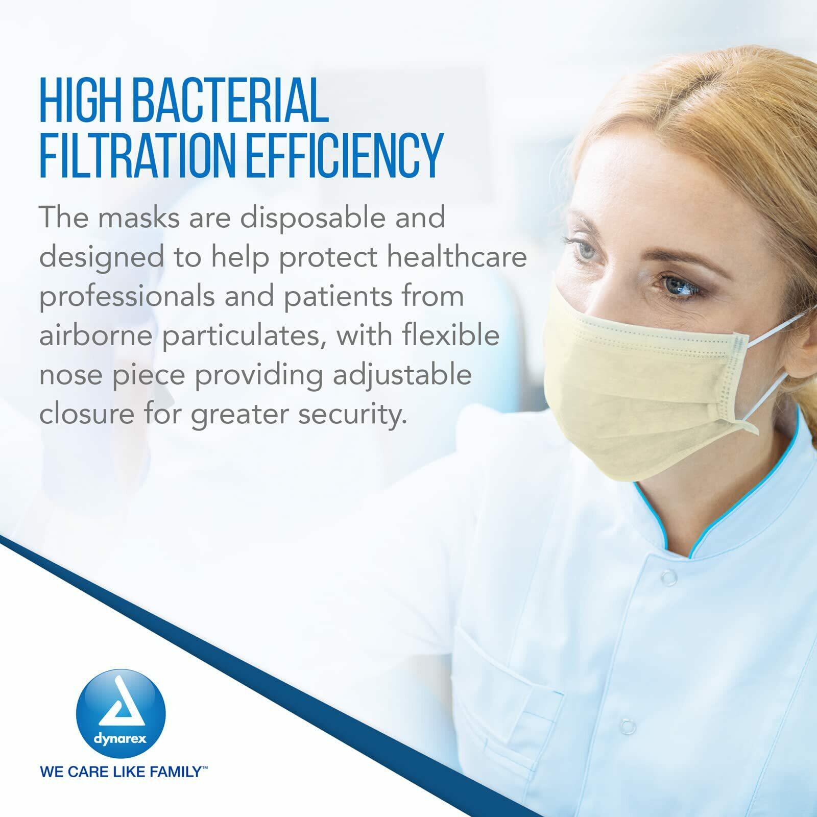 Dynarex Procedure Masks - Triple-Pleated Face Masks with Ear Loops & Nose Strip