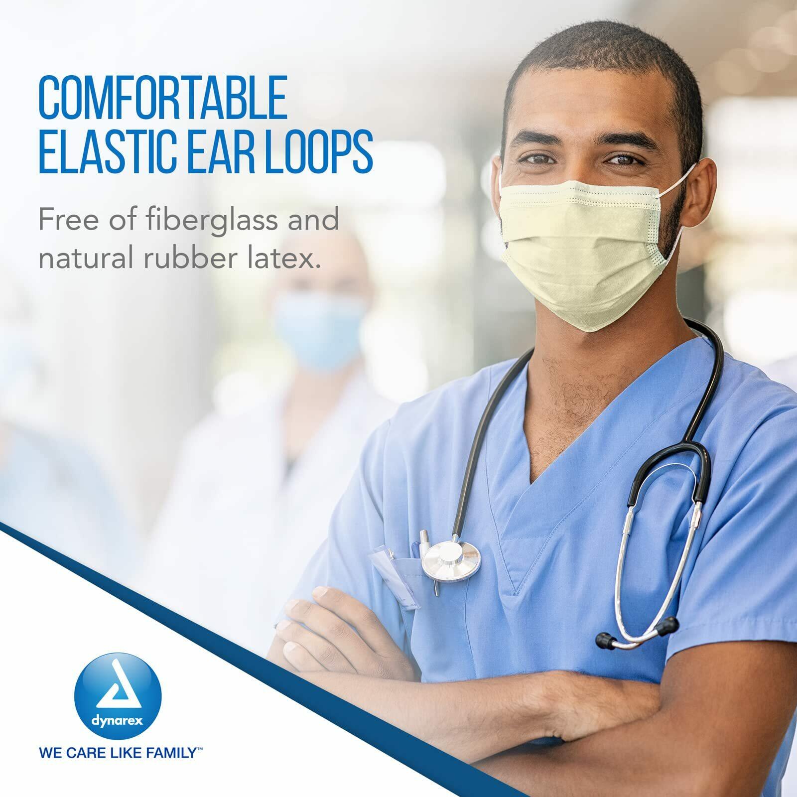 Dynarex Procedure Masks - Triple-Pleated Face Masks with Ear Loops & Nose Strip