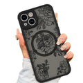 AIGOMARA Case for iPhone 15 Plus [Compatible with MagSafe] Black Flower Floral