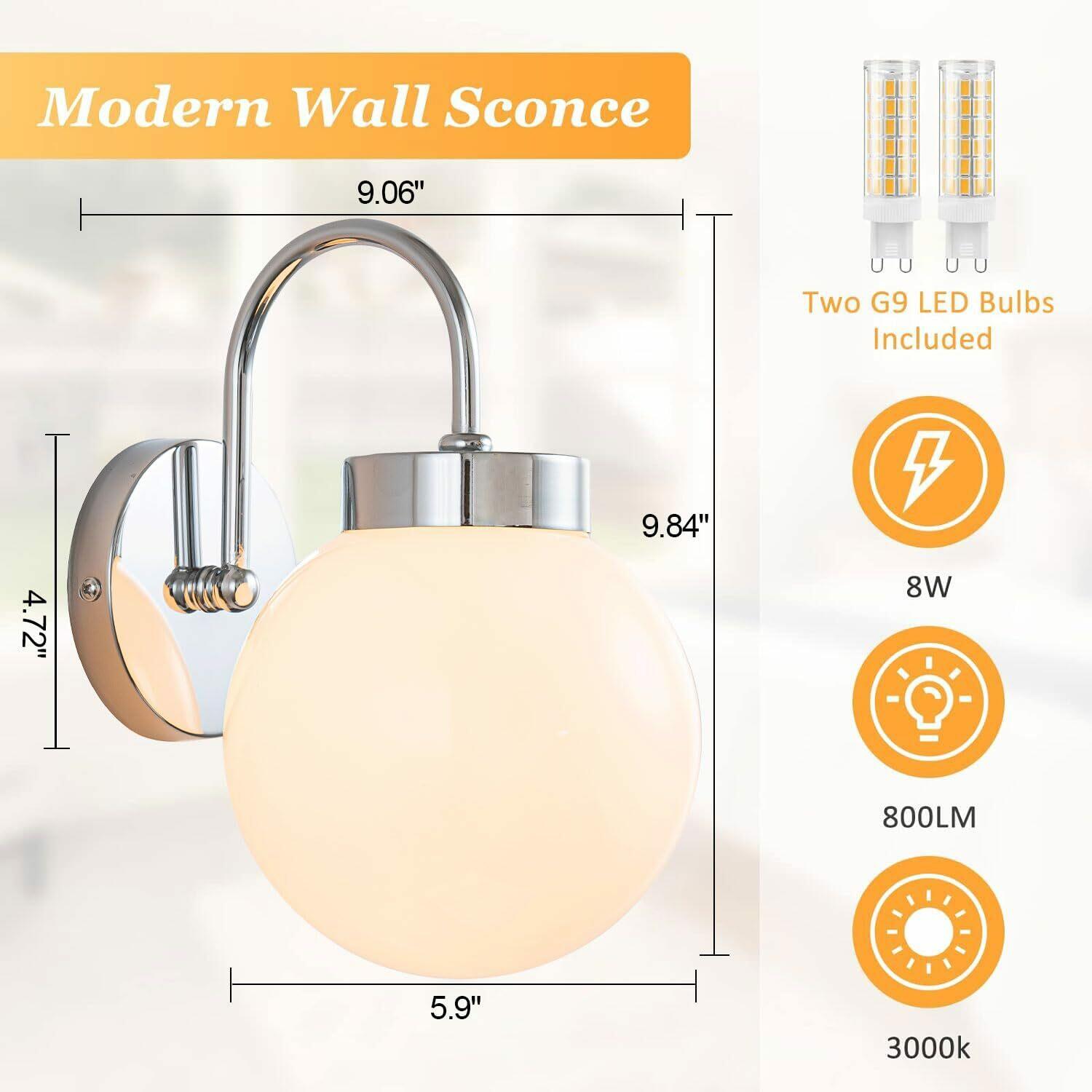 QANQIDENG Wall Sconces,Glass Globe Sconce,Plug in Wall Light,Modern Brushed