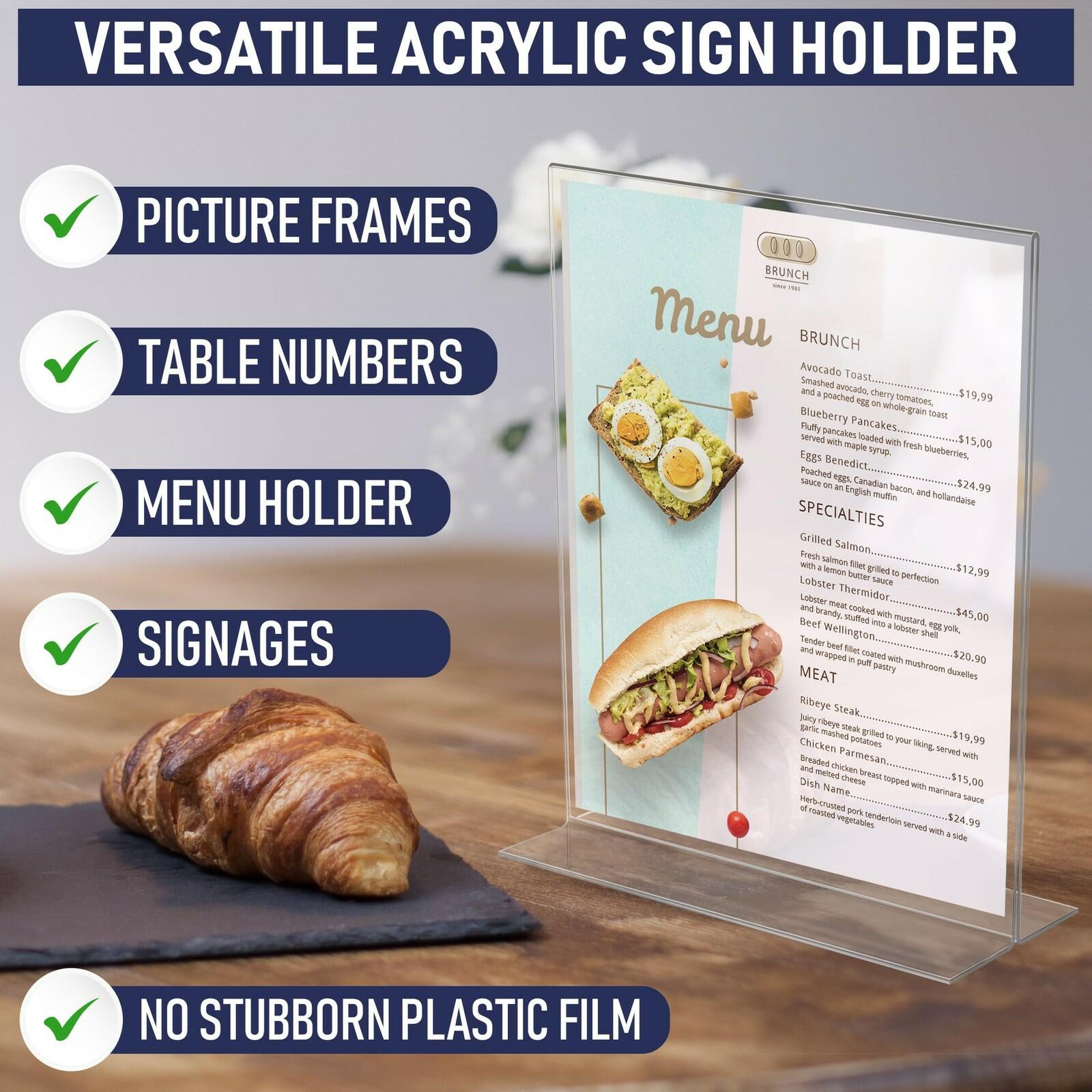 Acrylic Sign Holder 8.5 x 11, T-Shape Double-Sided Acrylic Table Stand with Wide
