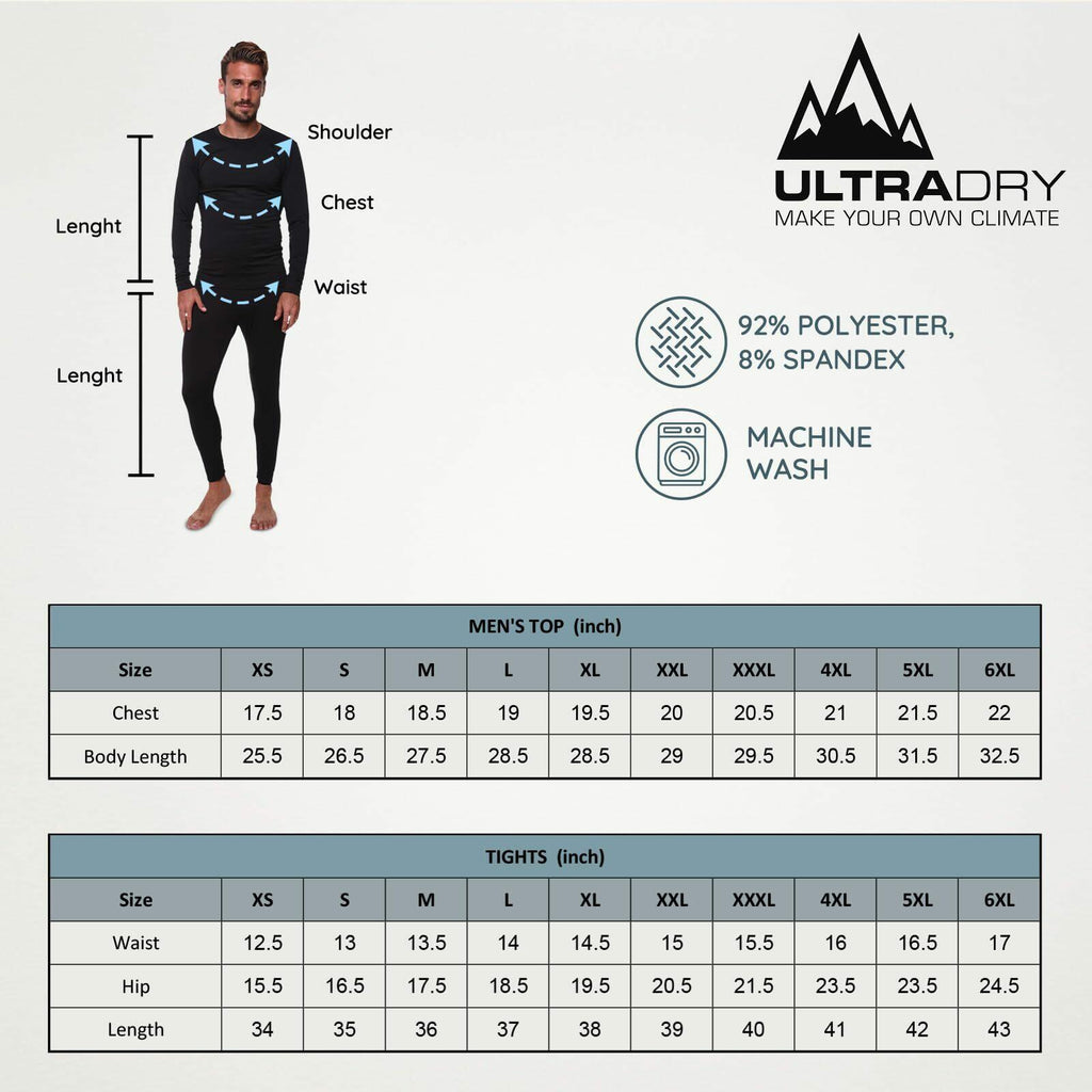 Men's Thermal Set, Lightweight Ultra Soft Fleece Shirt and Pants,Black,Large