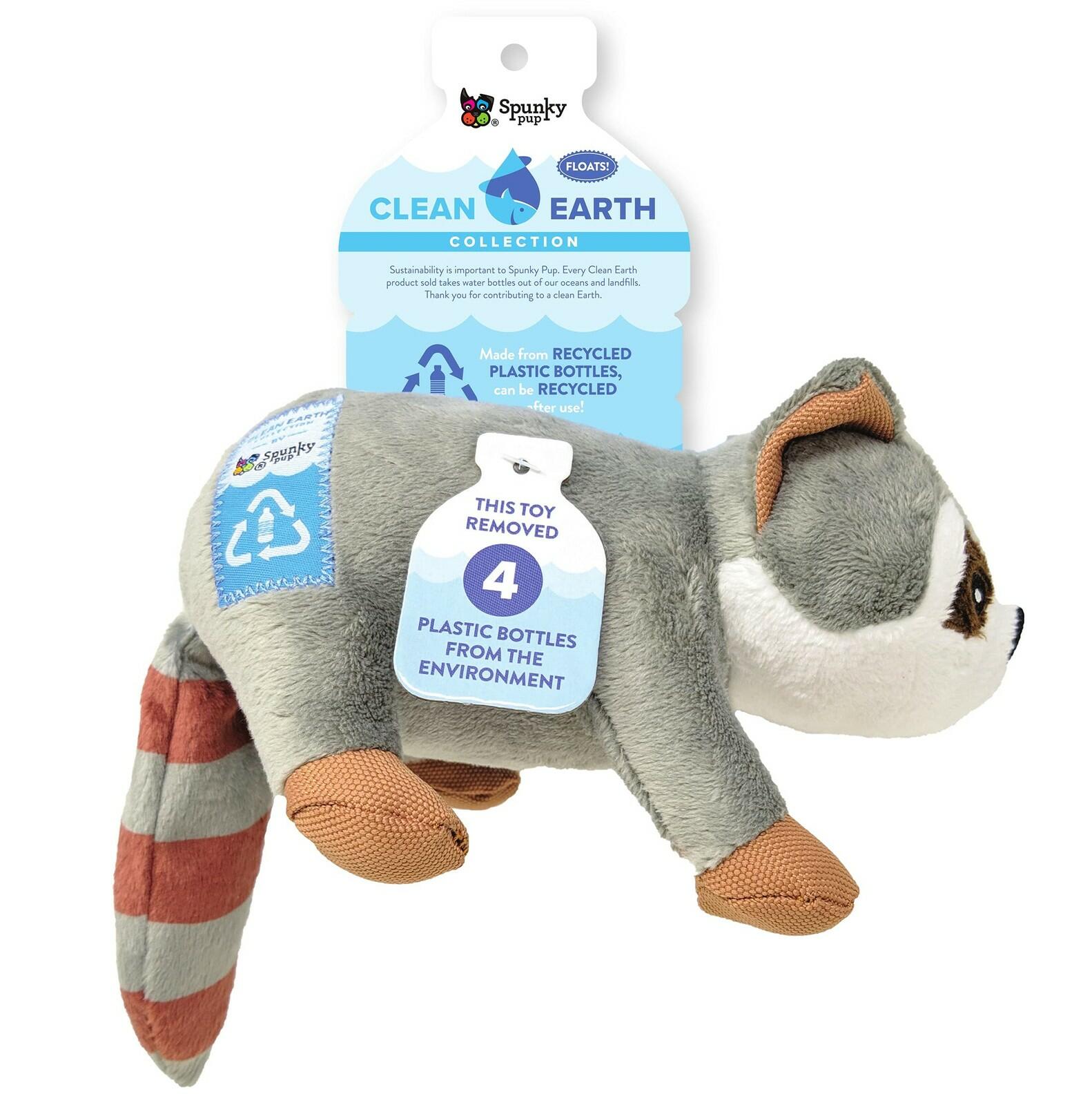 Spunky Pup Clean Earth Plush Raccoon | Made from 100% Recycled Water Bottles |