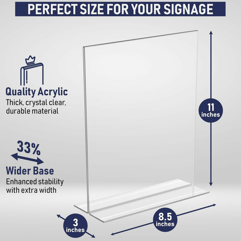 Acrylic Sign Holder 8.5 x 11, T-Shape Double-Sided Acrylic Table Stand with Wide