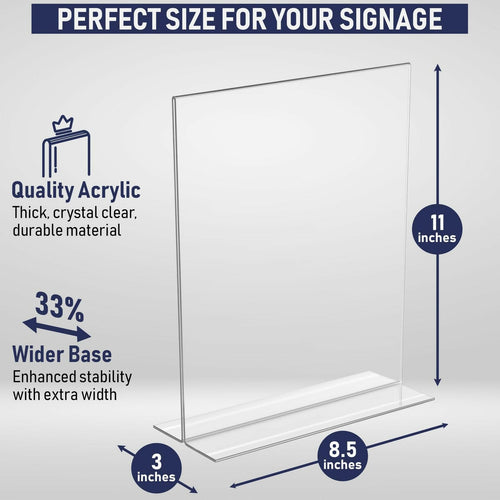 Acrylic Sign Holder 8.5 x 11, T-Shape Double-Sided Acrylic Table Stand with Wide