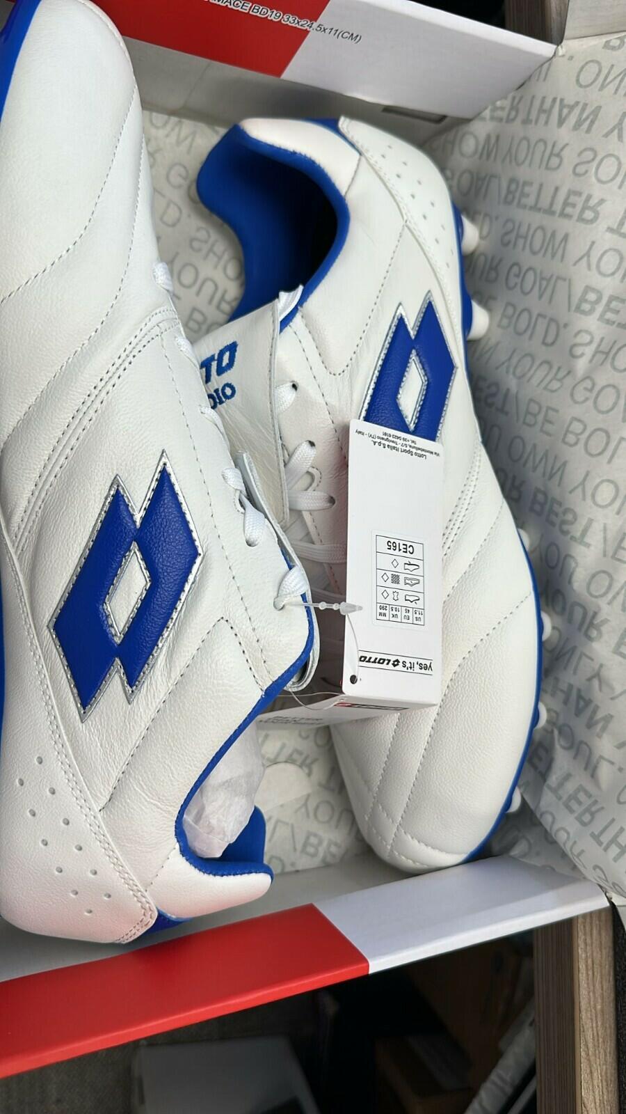 Lotto Stadio 200 III FG Soccer Cleats Size 12 White Blue K Leather Forefoot