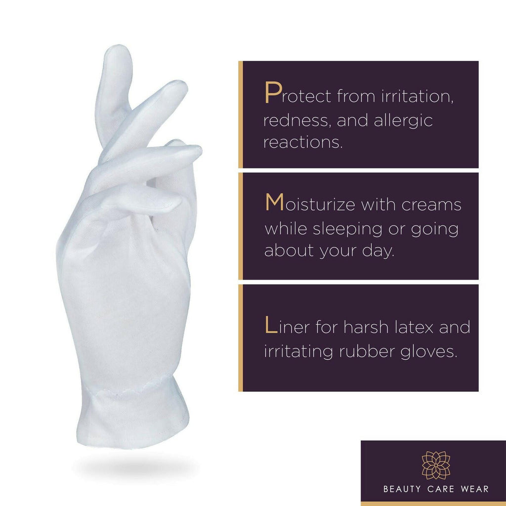 White Gloves Medium (10 pair) - Cotton Gloves for Eczema, Cotton Gloves for Dry
