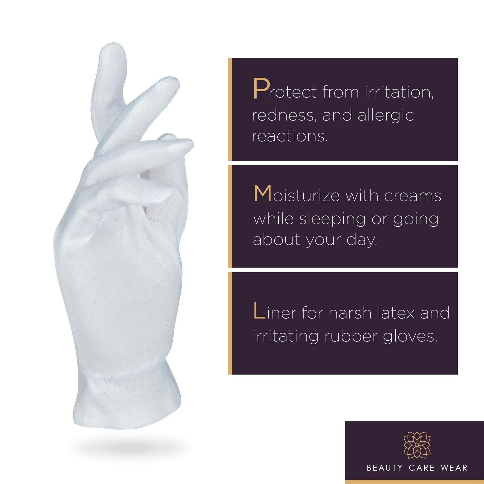 White Gloves Medium (10 pair) - Cotton Gloves for Eczema, Cotton Gloves for Dry