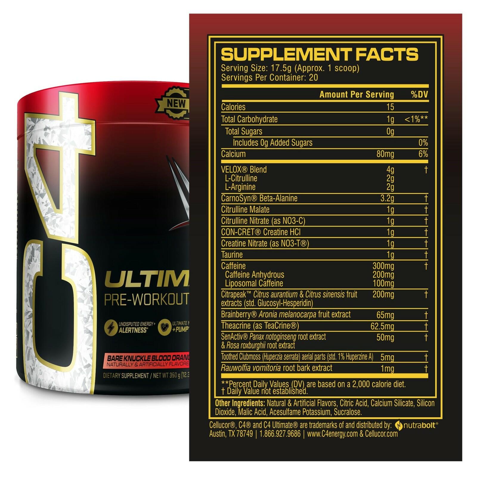 Cellucor C4 Ultimate Pre Workout Powder Bare Knuckle Blood Orange - Sugar Free