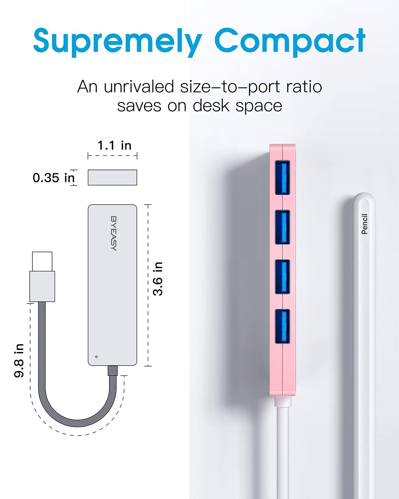BYEASY USB Hub,USB Splitter for Laptop, USB 3.0 Hub,Multi USB Port Expander,Fast