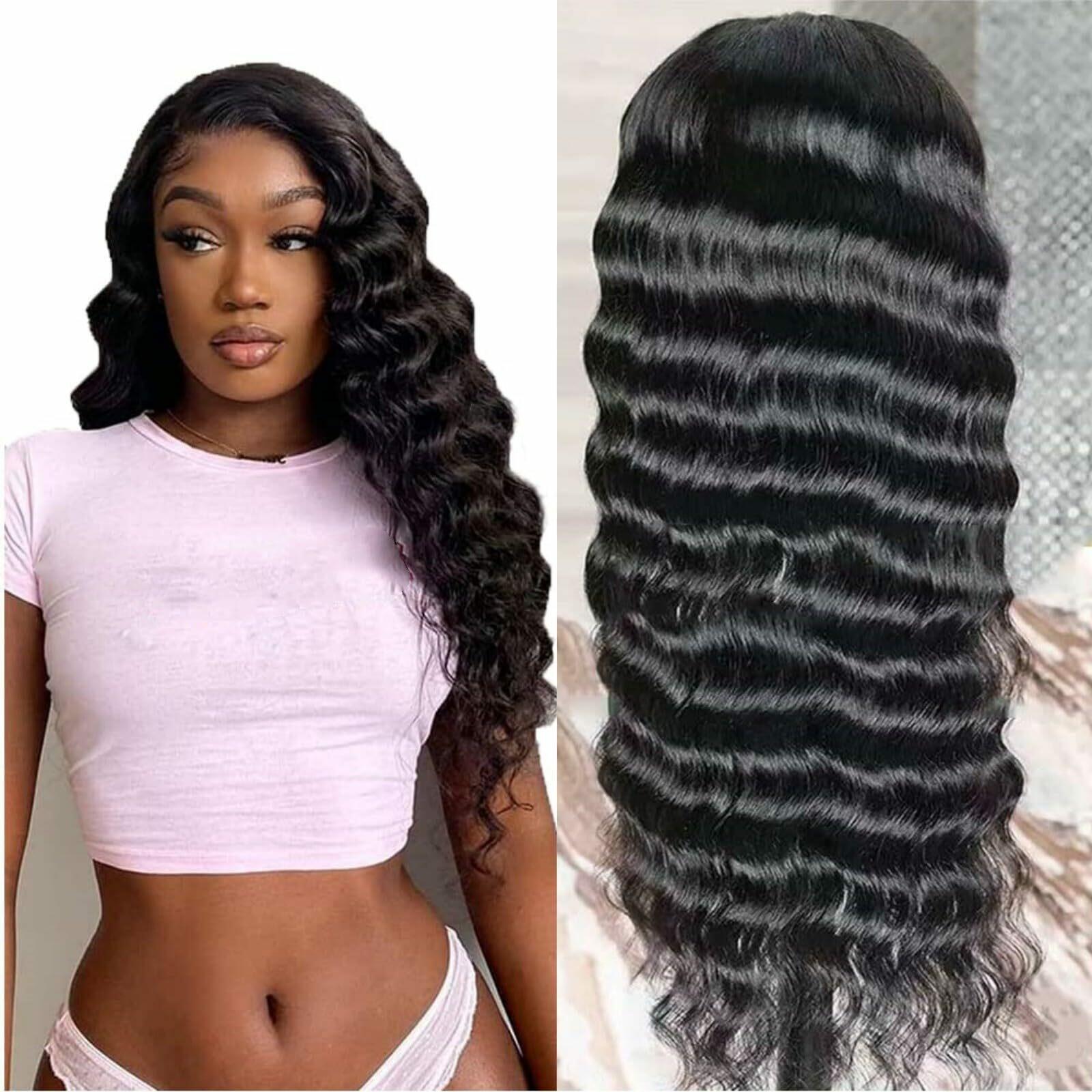 Tzihaano 4x4 HD Transparent Lace Frontal Wigs Human Hair Natural Black Color