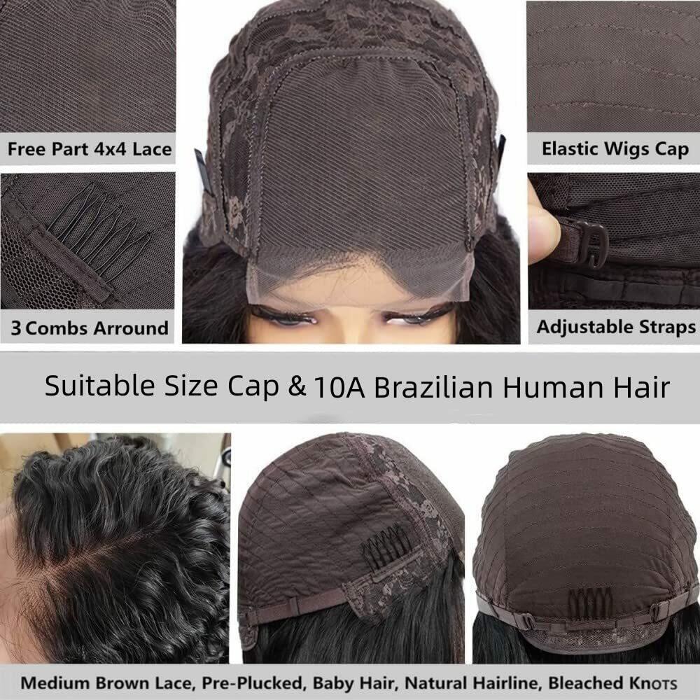 Tzihaano 4x4 HD Transparent Lace Frontal Wigs Human Hair Natural Black Color