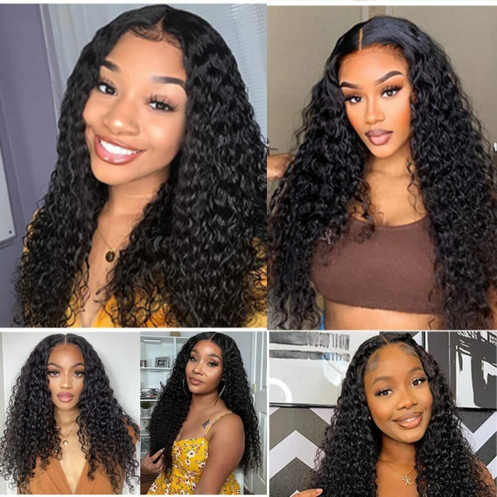 Tzihaano 4x4 HD Transparent Lace Frontal Wigs Human Hair Natural Black Color