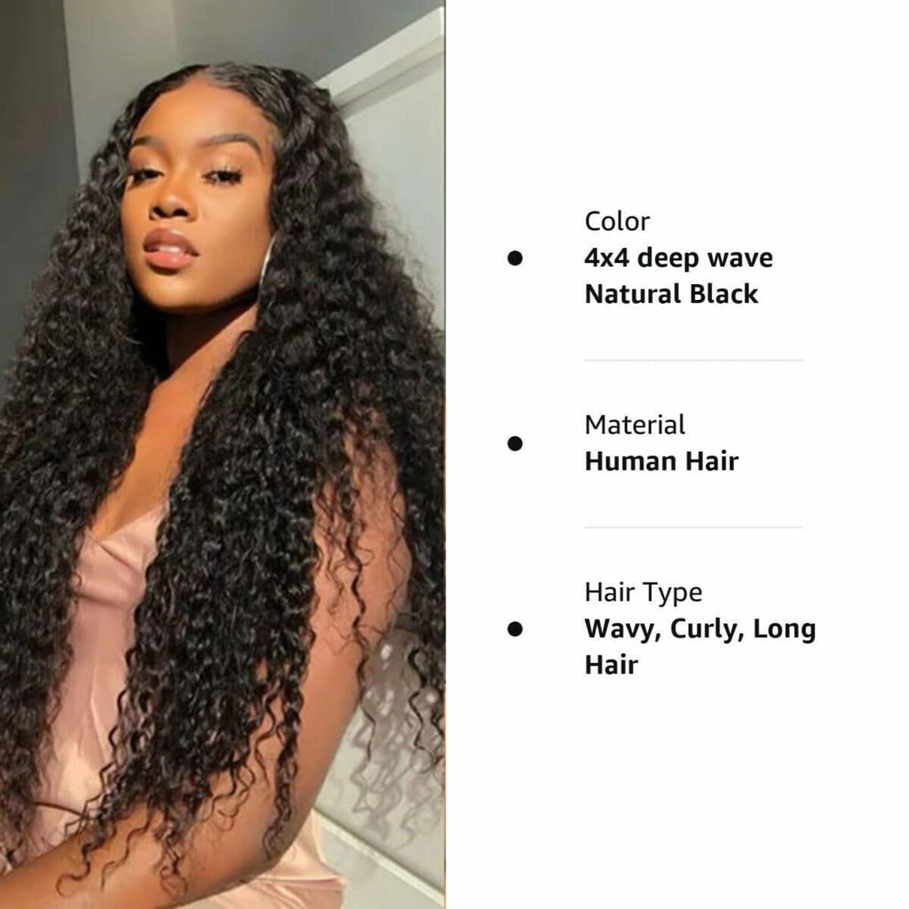 Tzihaano 4x4 HD Transparent Lace Frontal Wigs Human Hair Natural Black Color