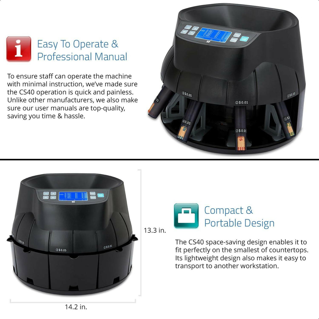 ZZap CS40 Coin Counter, Sorter and Roller - Money Cash Currency Machine