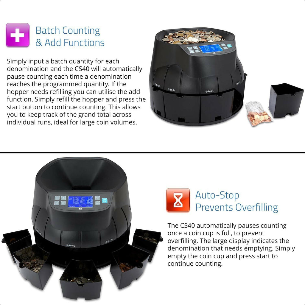 ZZap CS40 Coin Counter, Sorter and Roller - Money Cash Currency Machine