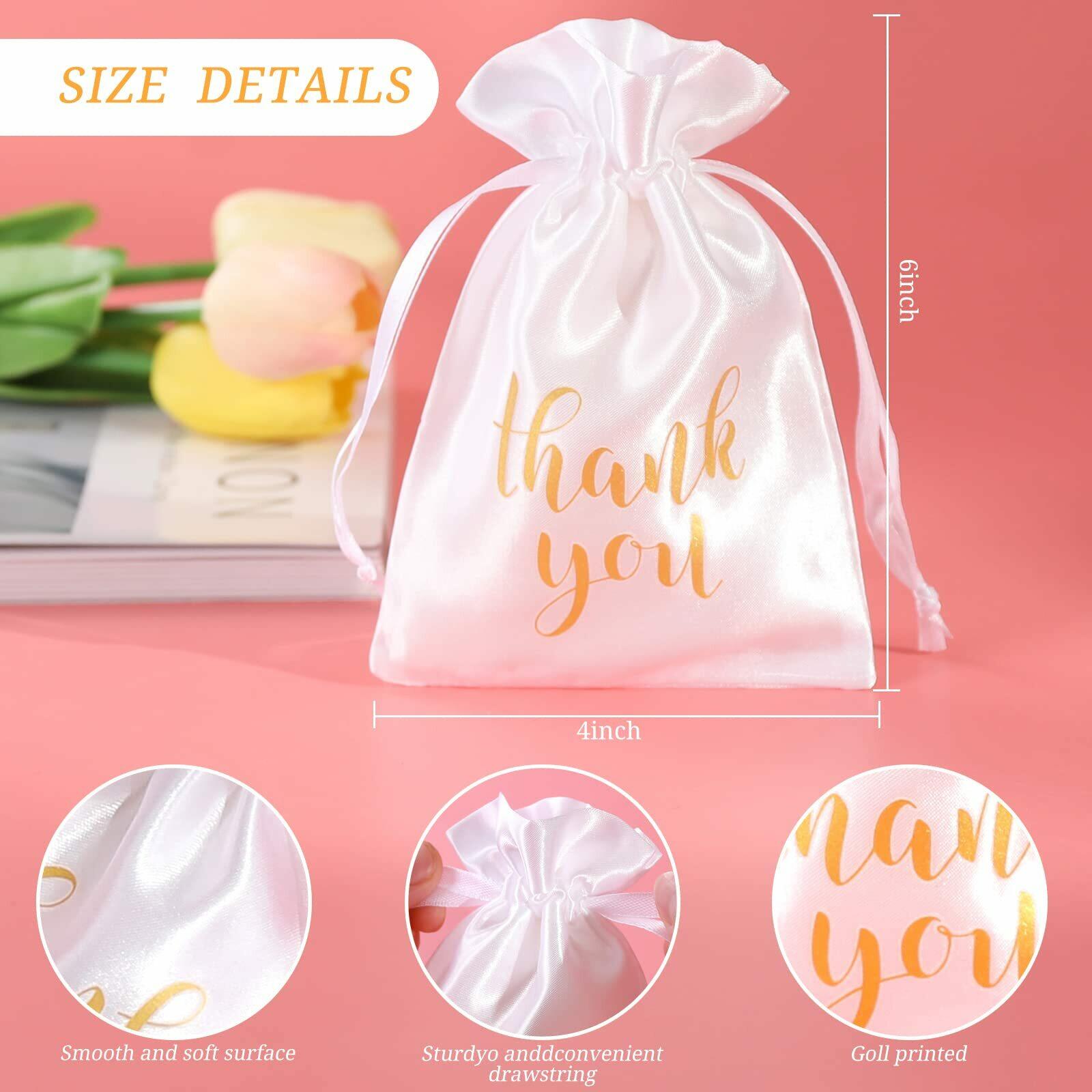 BeiLaad Thank You Satin Gift Bags with Drawstring, 4x6 Elegant Party Favors for
