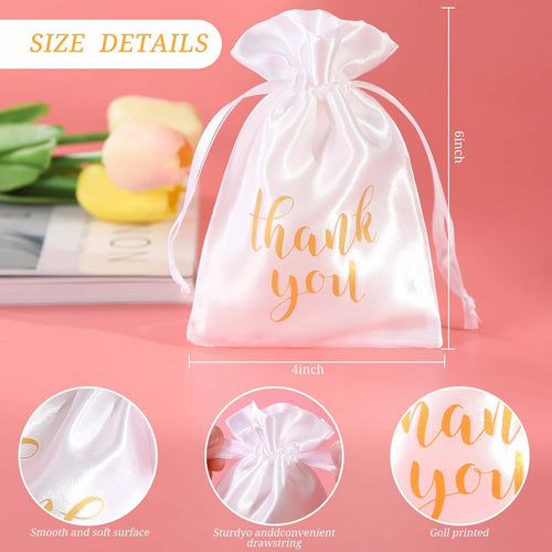 BeiLaad Thank You Satin Gift Bags with Drawstring, 4x6 Elegant Party Favors for