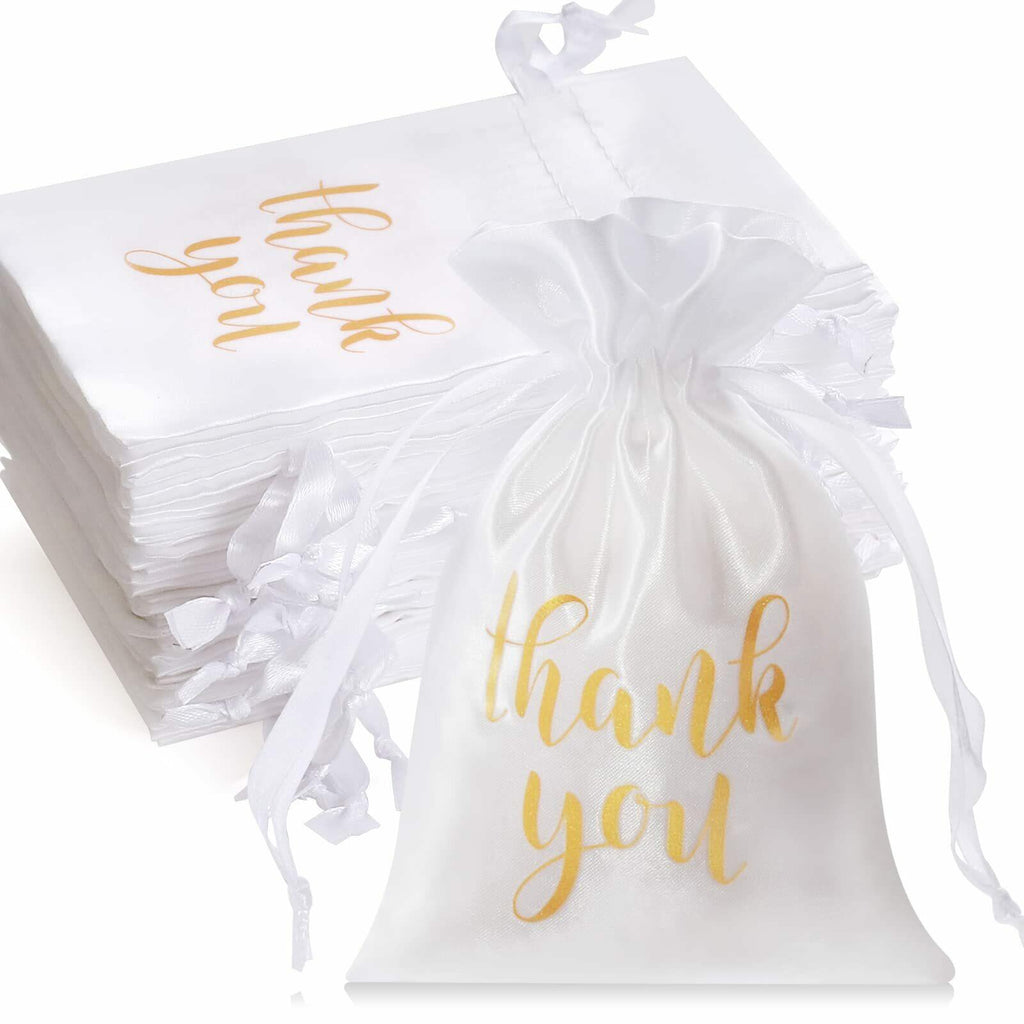 BeiLaad Thank You Satin Gift Bags with Drawstring, 4x6 Elegant Party Favors for
