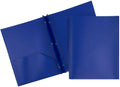 JAM Paper Plastic 2 Pocket Folders with Prongs Dark Blue 6 Pack Durable POP Fold