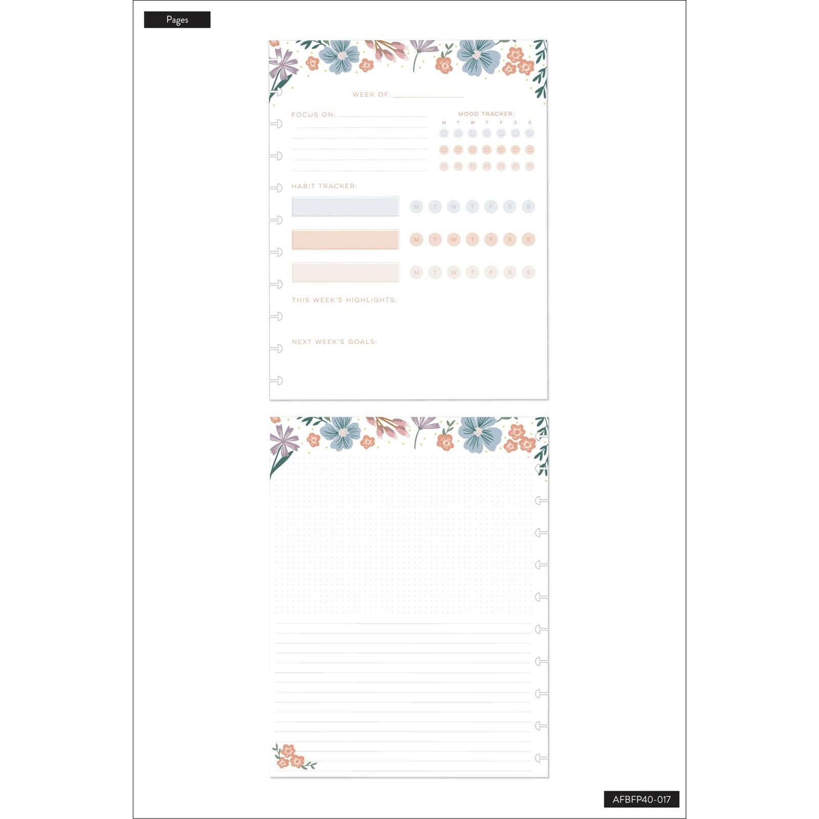 Happy Planner Big Filler Paper, 8-1/2" x 11", 40 Sheets, Florals