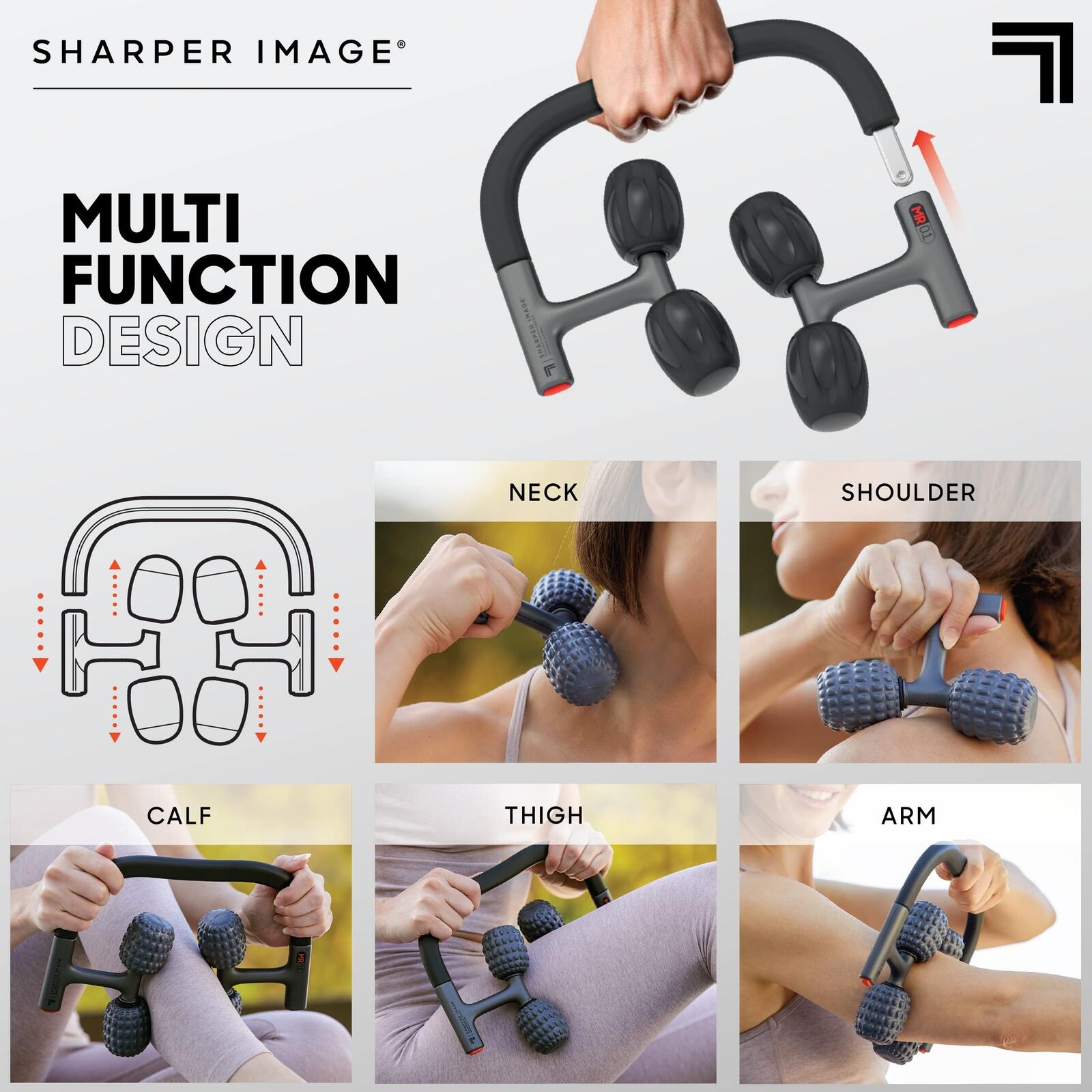Sharper Image Flex Roller, Modular Massager with 8 Attachments, Compact Design,