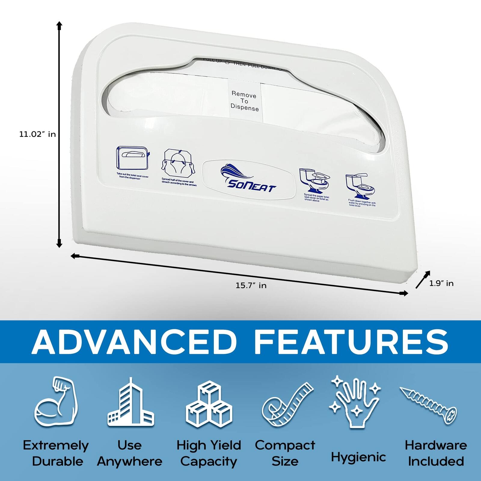 SoNeat Toilet Seat Cover Dispenser - Half Fold Wall Mounted Plastic Dispenser