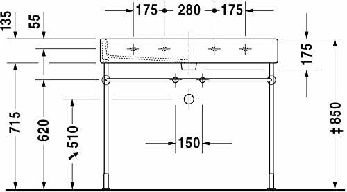 Duravit Vero 120cm White Bathroom Washbasin Sink 2 Tap Holes
