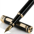 Scriveiner Luxury Fountain Pen - Stunning Black Lacquer Pen, Real Gold Finish, S