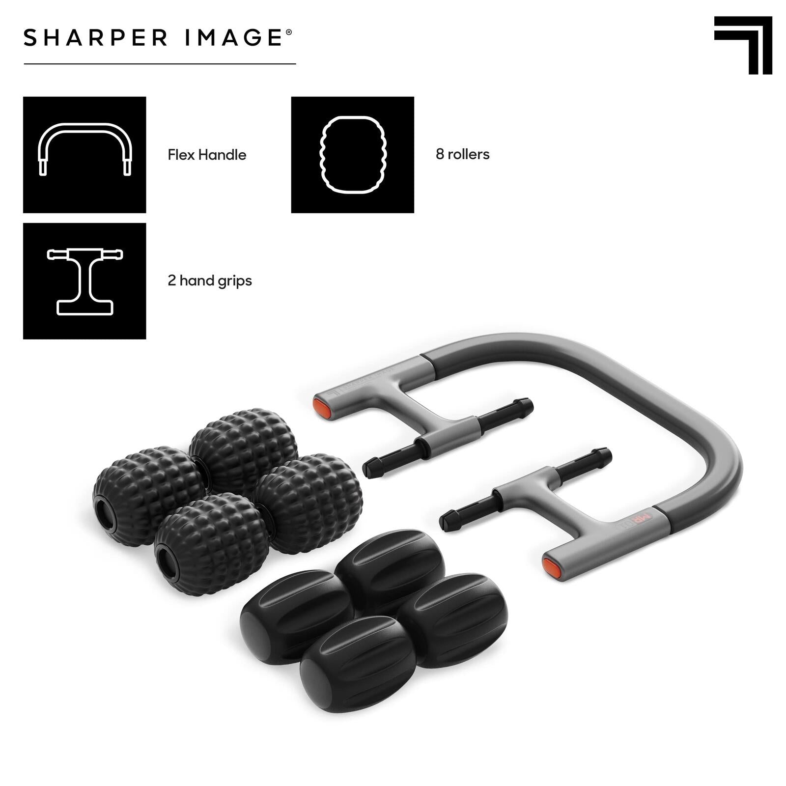 Sharper Image Flex Roller, Modular Massager with 8 Attachments, Compact Design,