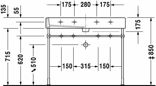 Duravit Vero 120cm White Bathroom Washbasin Sink 2 Tap Holes